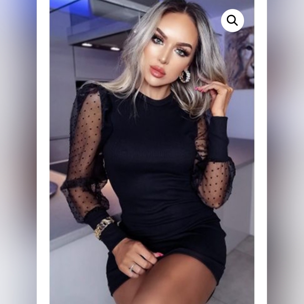 Women's POLKA DOT RIBBED BODYCON DRESS